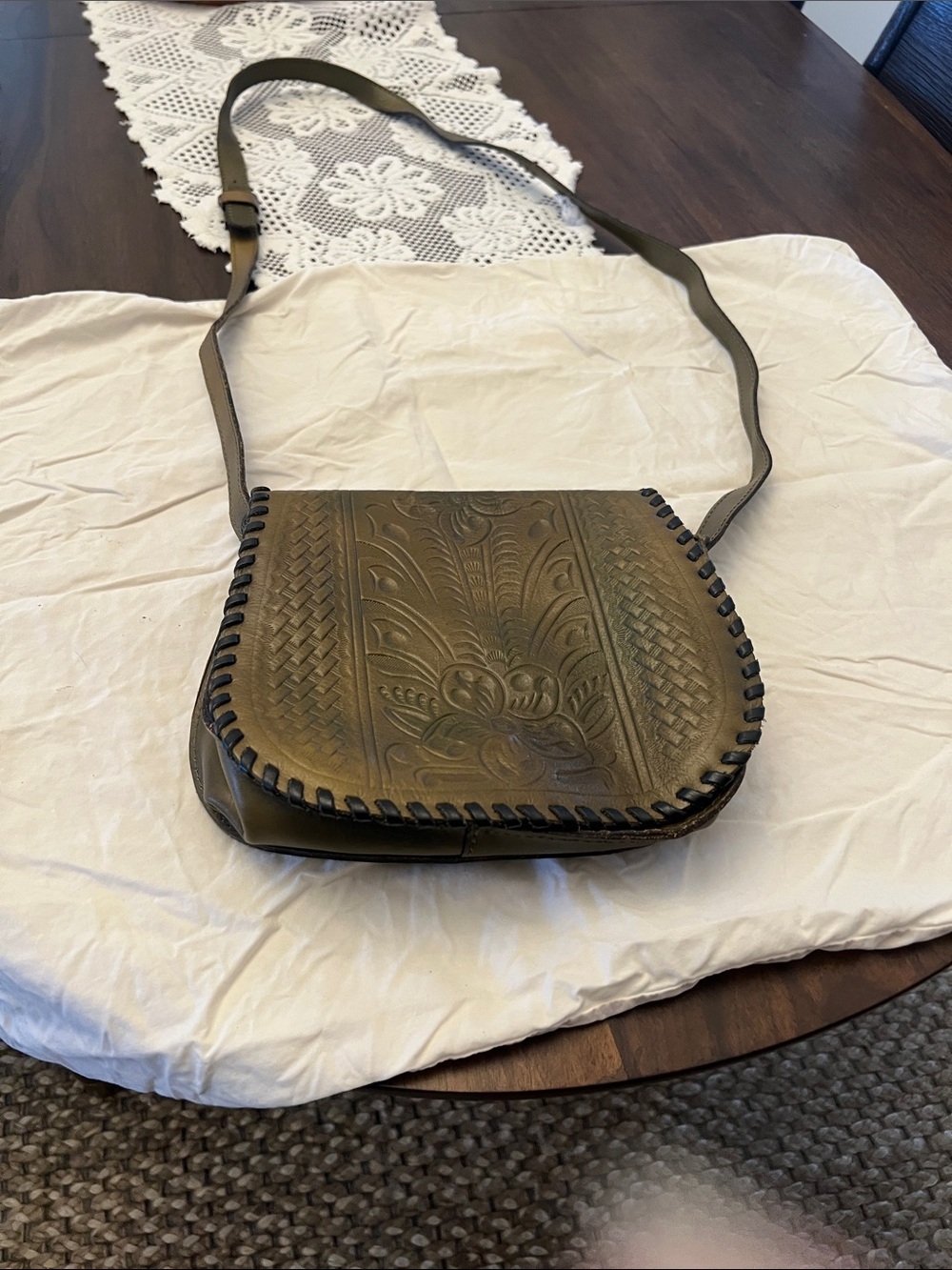 Patricia Nash Olive Embossed Leather Crossbody
